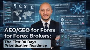 AEO/GEO for Forex Brokers: The First 90 Days — What to Prioritise and in What Order
