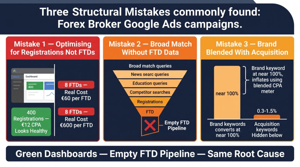 Why Most Forex Broker Google Ads Campaigns Are Unprofitable: Three Structural Mistakes