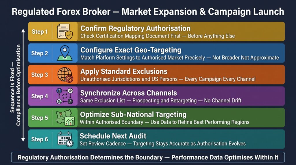 A practical sequence for any new campaign or market expansion decision: