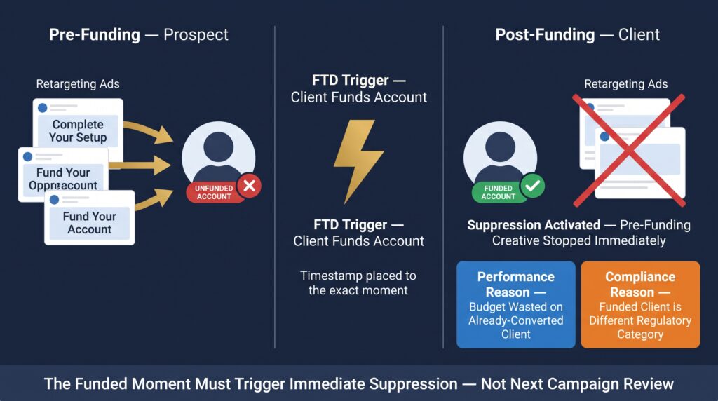 Audience Suppression — Why the Funded Moment Must Trigger Immediate Removal