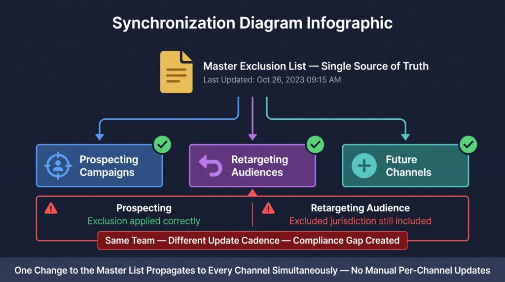 Cross-Channel Exclusion Consistency — Prospecting and Retargeting Must Match